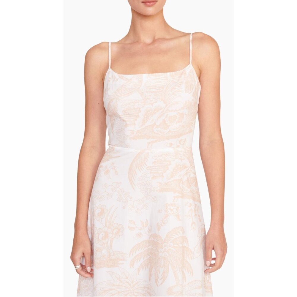 STAUD White and Blush Printed Midi Dress